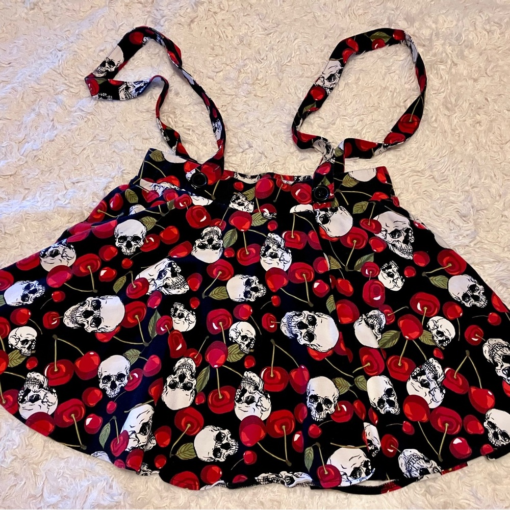 BodyRage Skull and Cherry Print Skirt with Suspenders